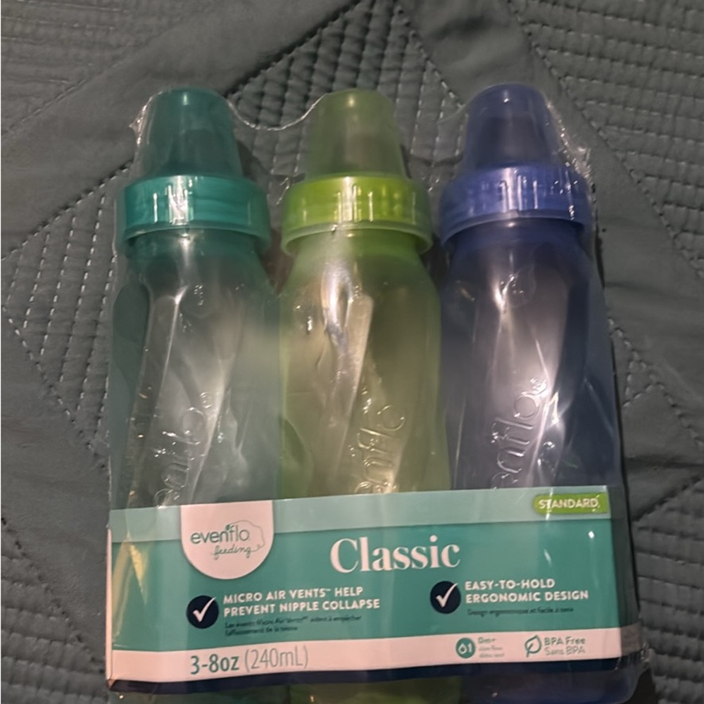 Evenflo Classic Baby Bottles - Green, Blue, Clear